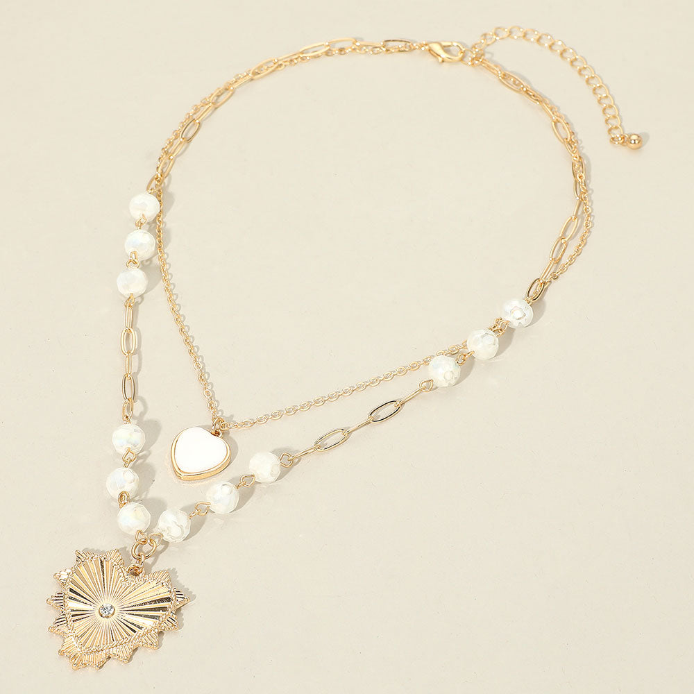 Heart Pendant Accent Beaded Layered Necklace