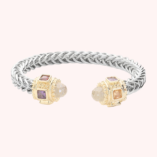CZ Stone Tip Textured Cuff Bracelet