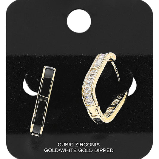 Gold Dipped CZ Stone Oval Hoop Earrings