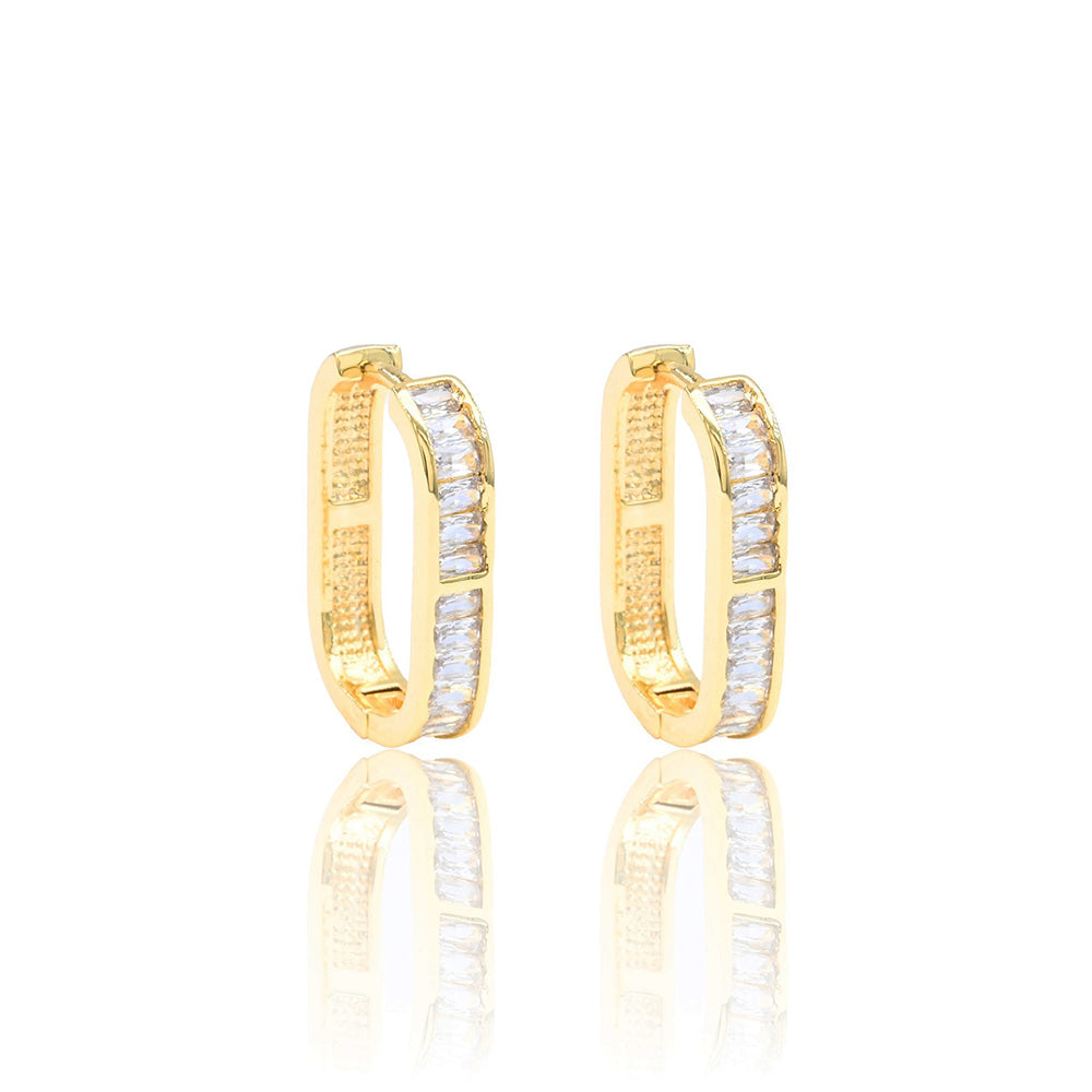 Gold Dipped CZ Stone Oval Hoop Earrings