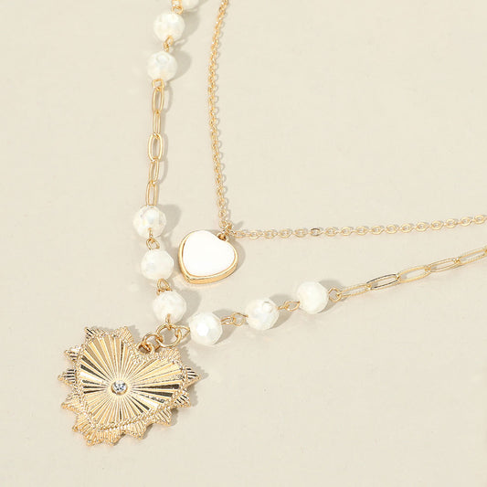 Heart Pendant Accent Beaded Layered Necklace