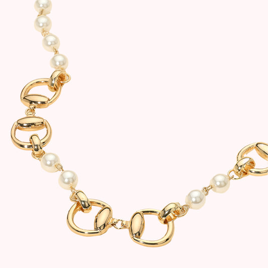 Metal Link Pearl Necklace
