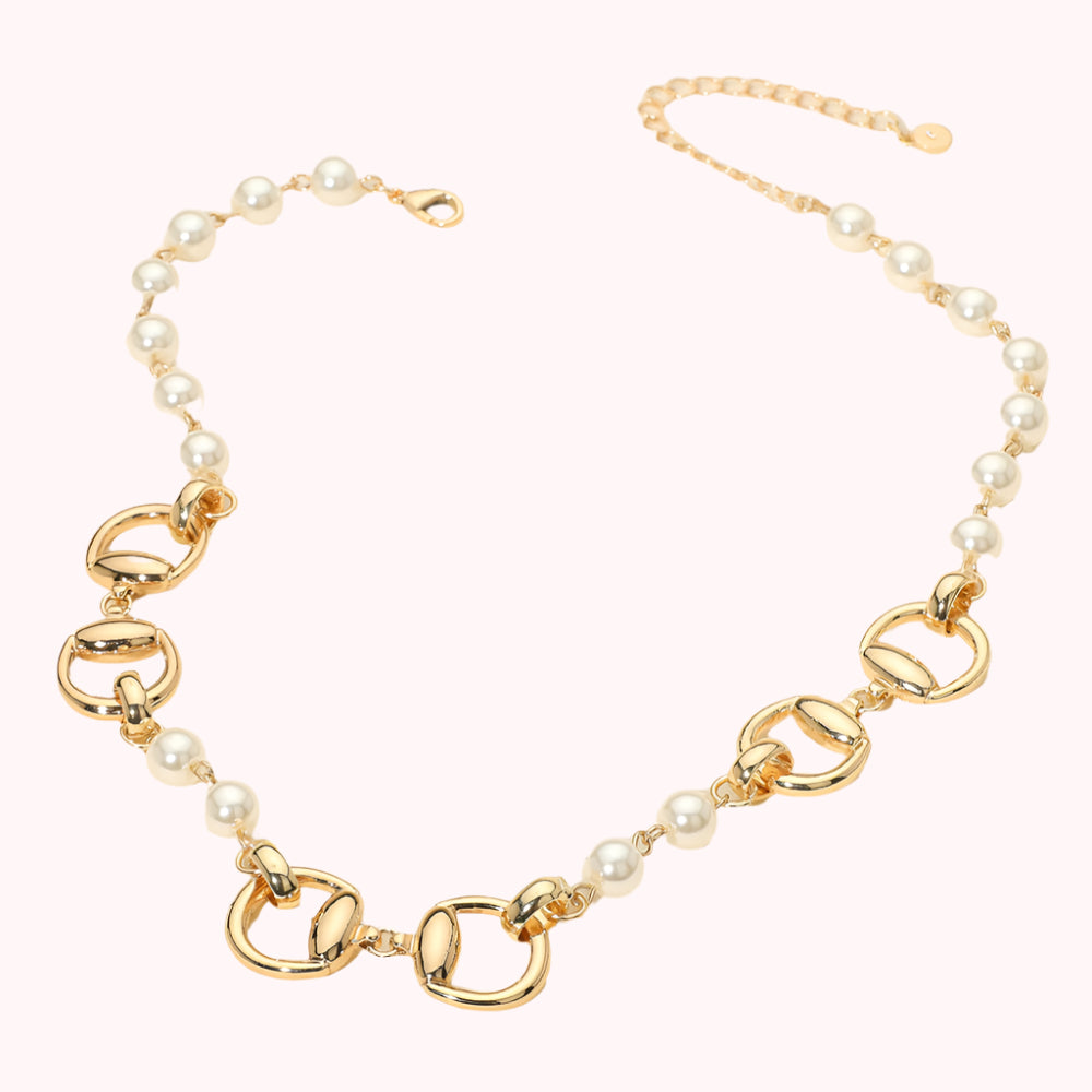 Metal Link Pearl Necklace