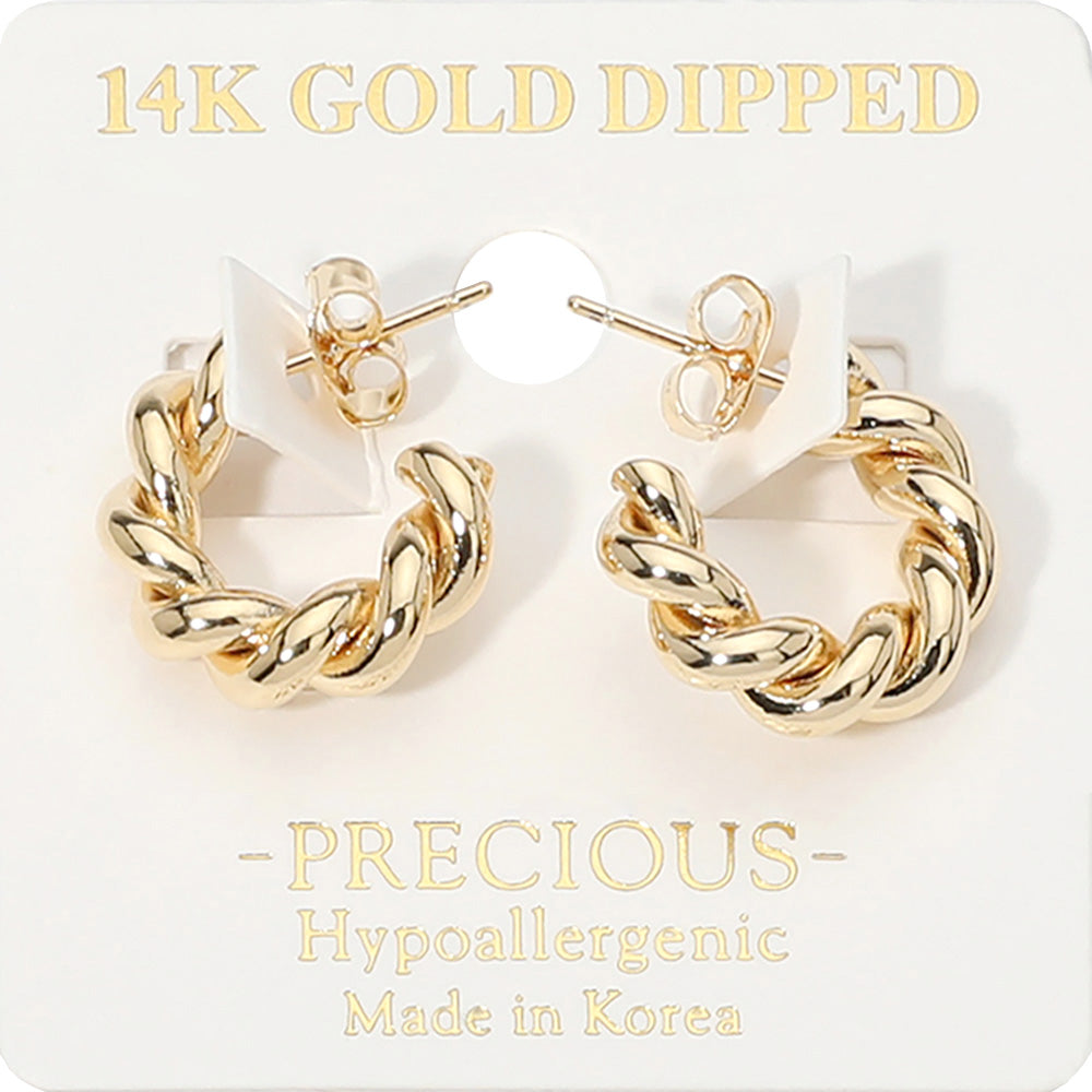 14K Gold Dipped Hypoallergenic Twisted Hoop Earrings
