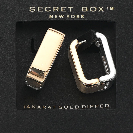 14K Gold Dipped Two Tone Square Mini Huggie Hoop Earrings
