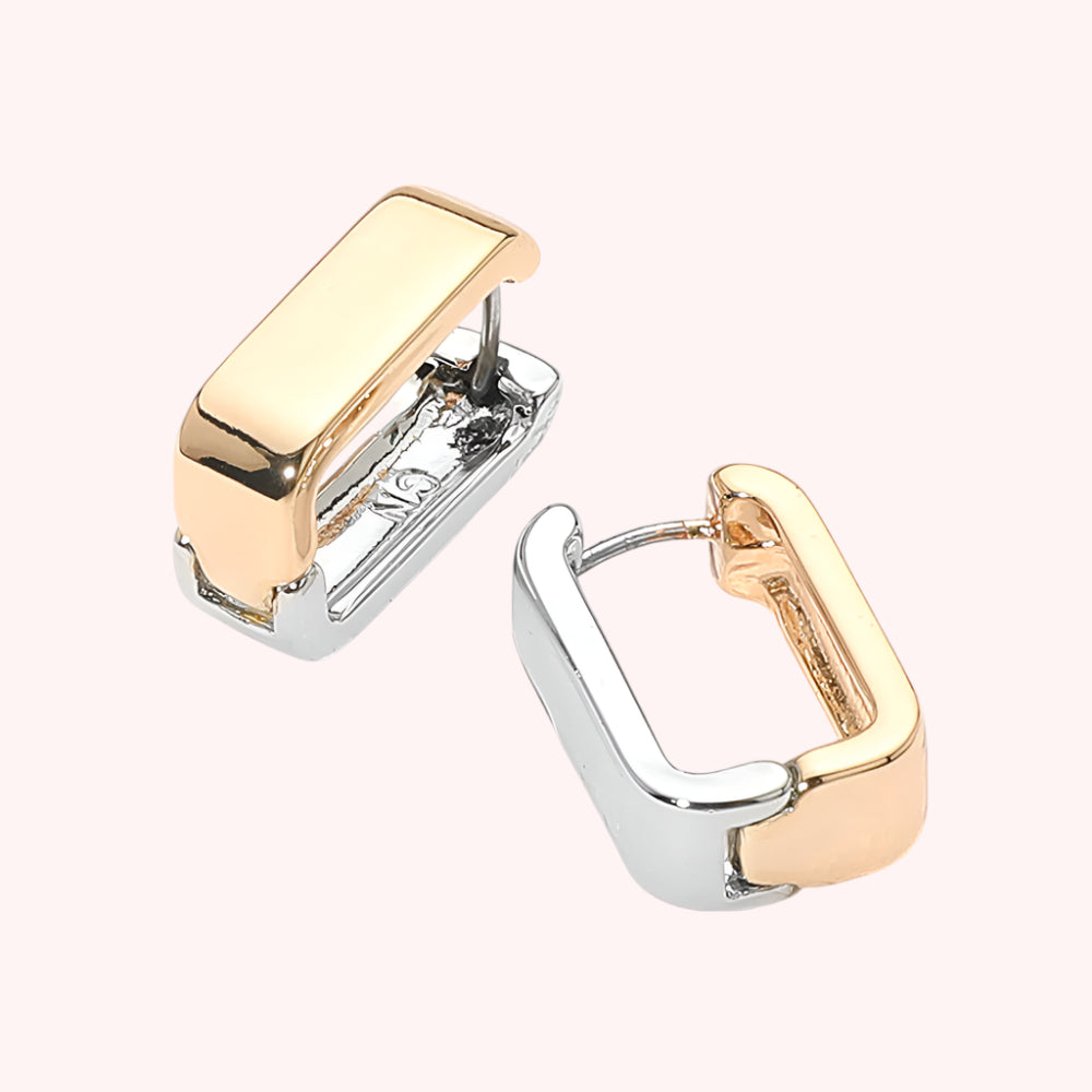 14K Gold Dipped Two Tone Square Mini Huggie Hoop Earrings