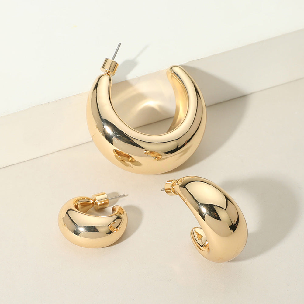 3Pairs - Metal Puffy Hoop Earring Set