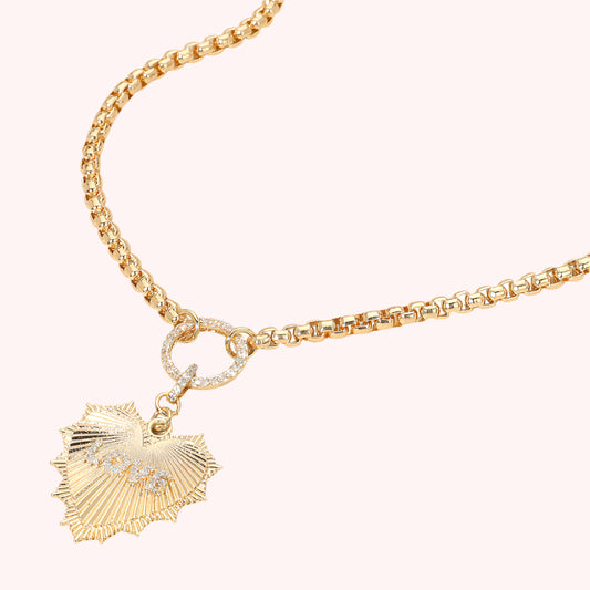 Rhinestone Paved Circle LOVE Heart Pendant Necklace