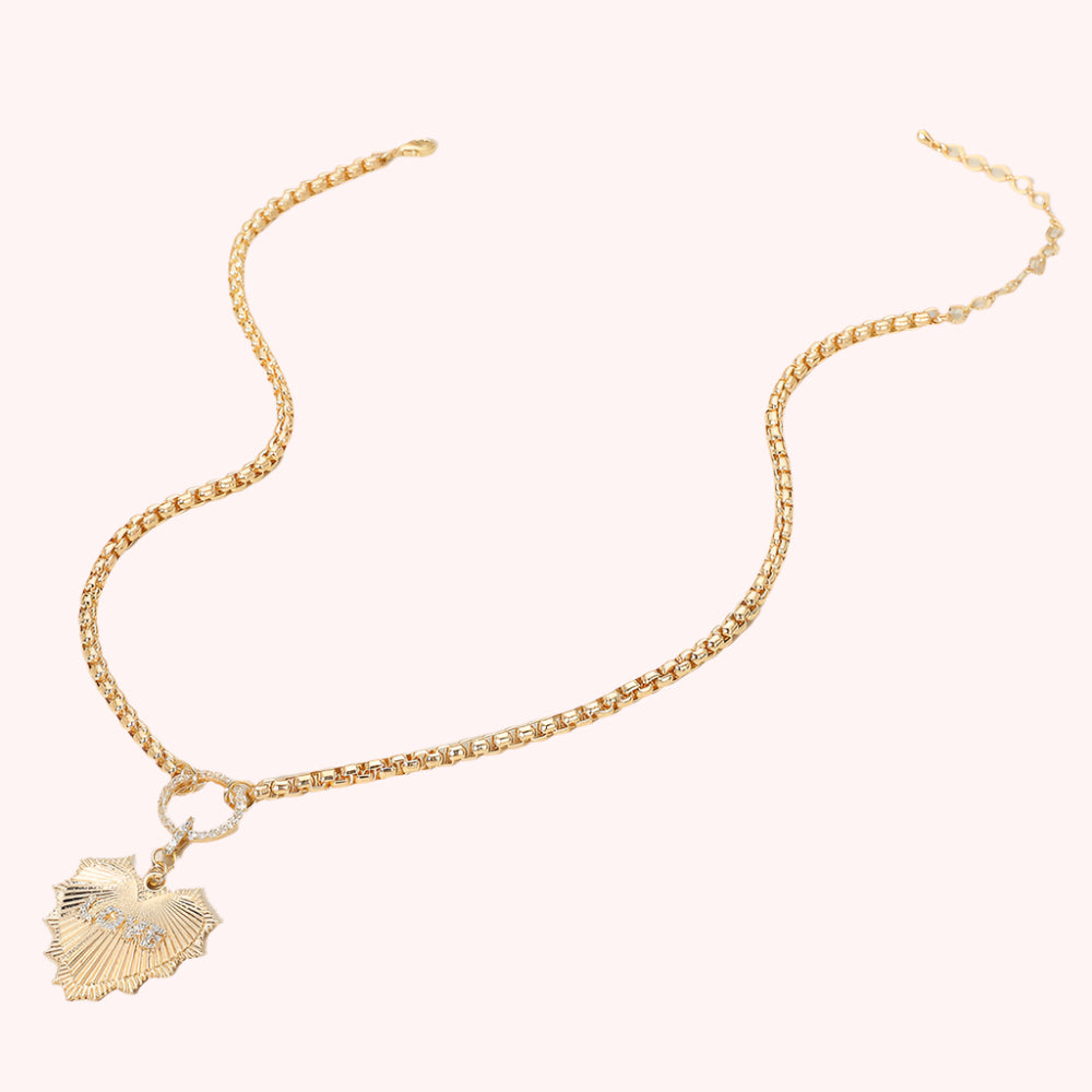 Rhinestone Paved Circle LOVE Heart Pendant Necklace